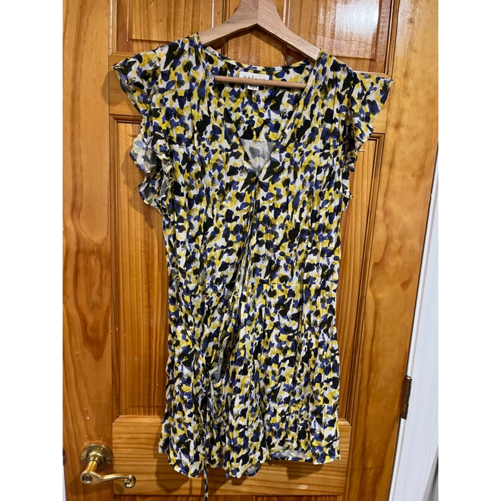 Velvet by Graham & Spencer Dress Flutter Cap Sleeve Abstract Print Yellow
Size S
